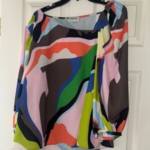CROSBY by Mollie Burch Asymmetrical Pink and Blue Graphic Blouse